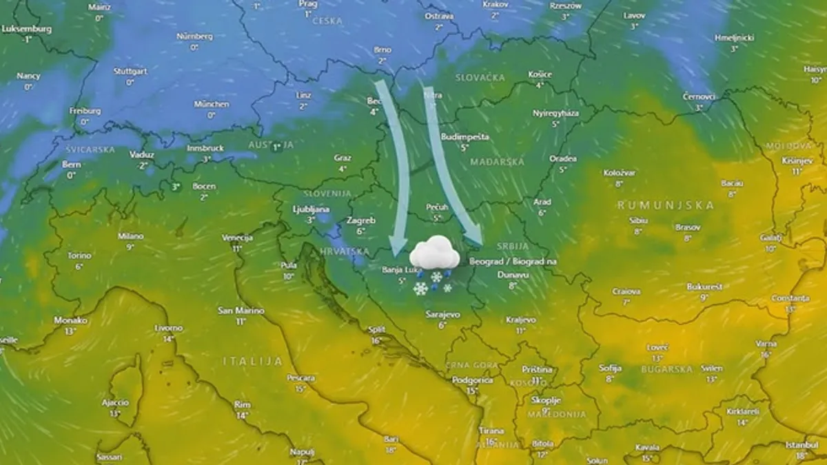 Velika promjena vremena u BiH: Noćas stižu kiša, snijeg i nagli pad temperature