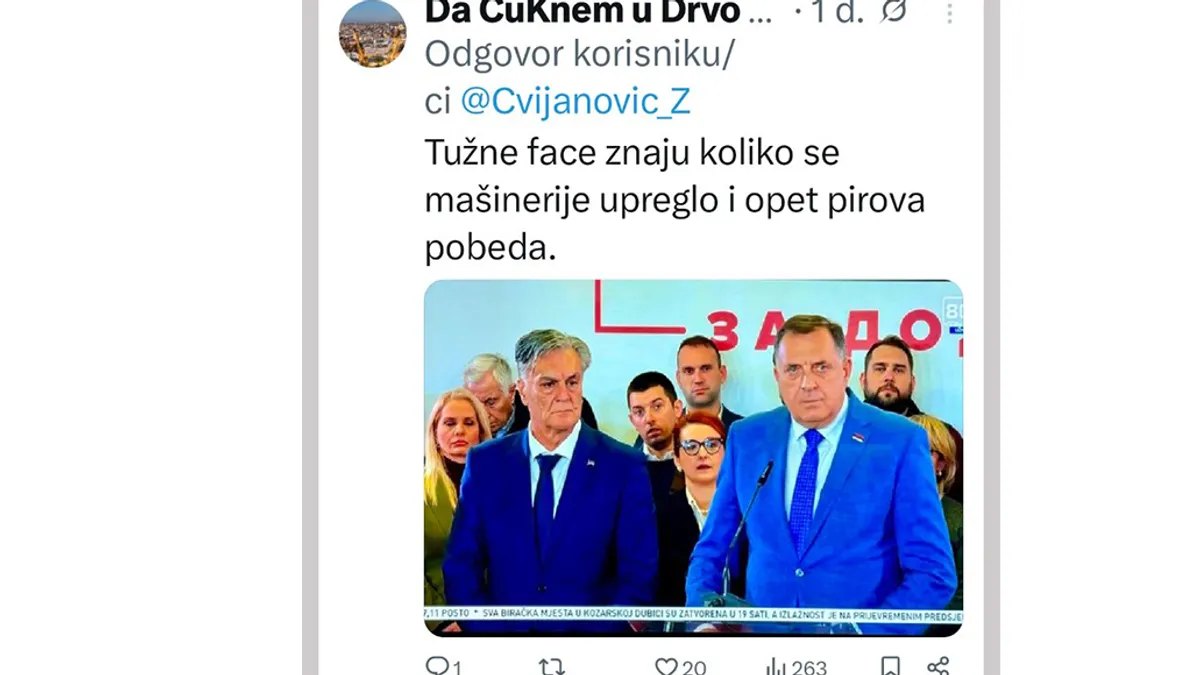 Željka Cvijanović objavila je fotografiju iz restorana u kojem je vrh SNSD-a proslavio sumnjivu izbornu pobjedu na vanrednim entitetskim izborima.