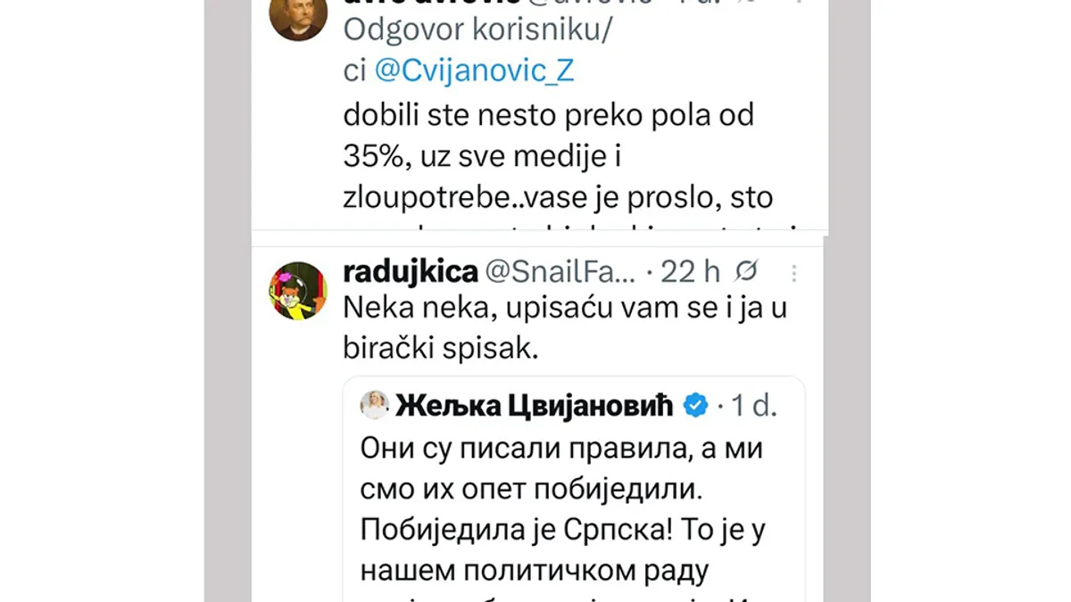 Željka Cvijanović objavila je fotografiju iz restorana u kojem je vrh SNSD-a proslavio sumnjivu izbornu pobjedu na vanrednim entitetskim izborima.