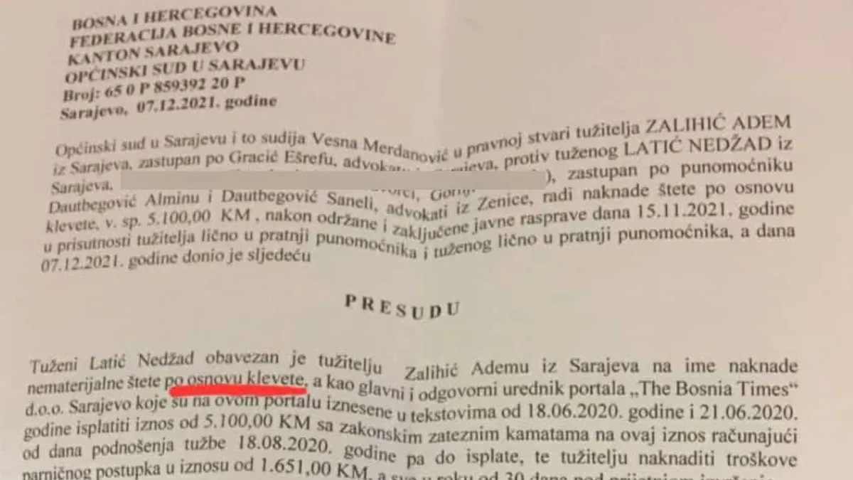Potvrđena prvostepena presuda: Latić oklevetao dr. Zalihića