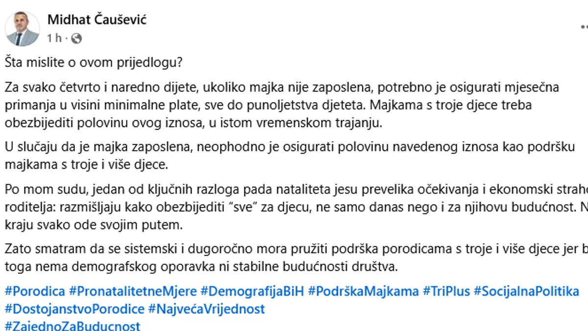 Čaušević (SDA) podnio incijativu: Traži da svaka majka sa četvero djece dobije platu od države
