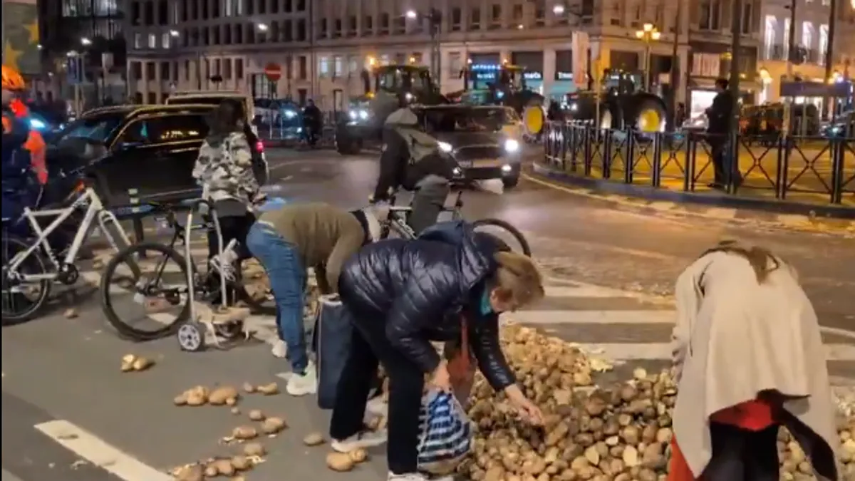 Nakon što su protesti okončani velike količine krompira i dalje su ostale na cesti, a to su iskoristili građani Brisela te su pokupili krompir za vlastite potrebe