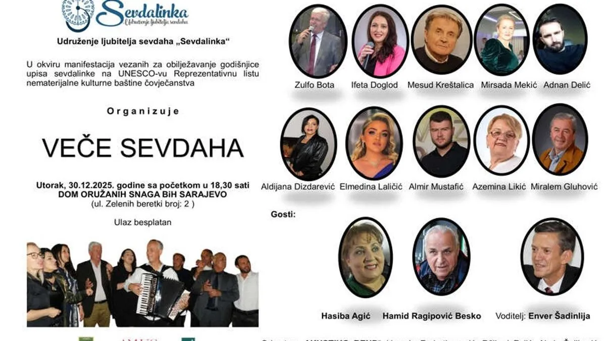 Publika će na „Večeri sevdaha“ imati priliku da čuje bezvremenske pjesme iz bogate riznice bosanskohercegovačkog izvornog muzičkog stvaralaštva 