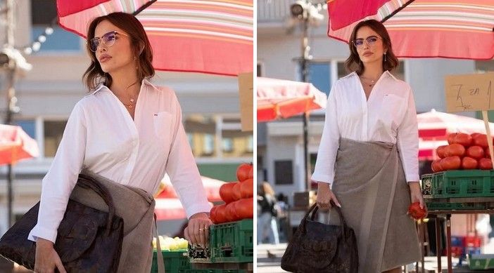 Naime, odlučila je kombinirati košulju s peškirom koji je nosila kao suknju za koji kaže da ima posebnu namjenu