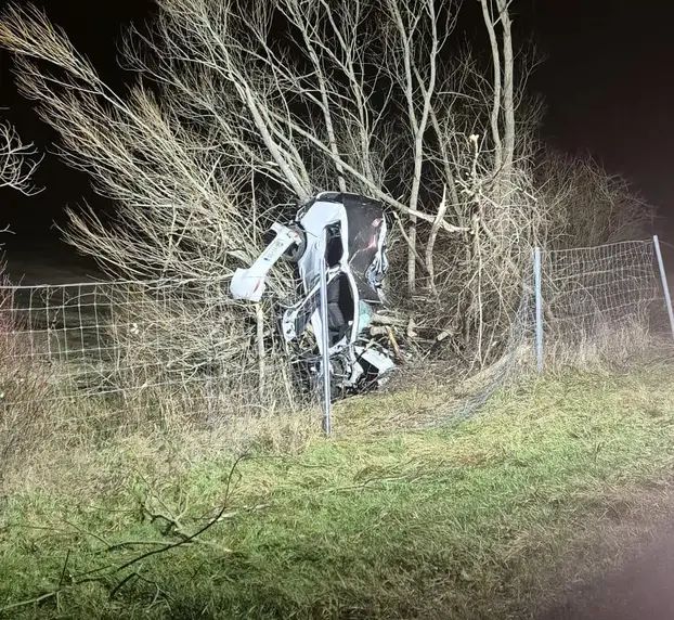 Na fotografiji s mjesta nesreće se vidi da je automobil potpuno smrskan.