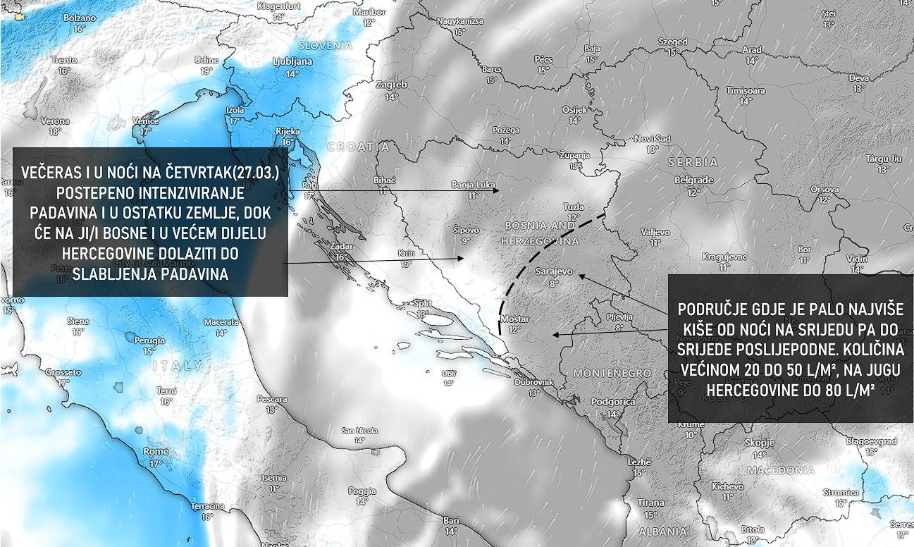 Obilne padavine zahvatile BiH: Šta očekivati u ostatku sedmice?