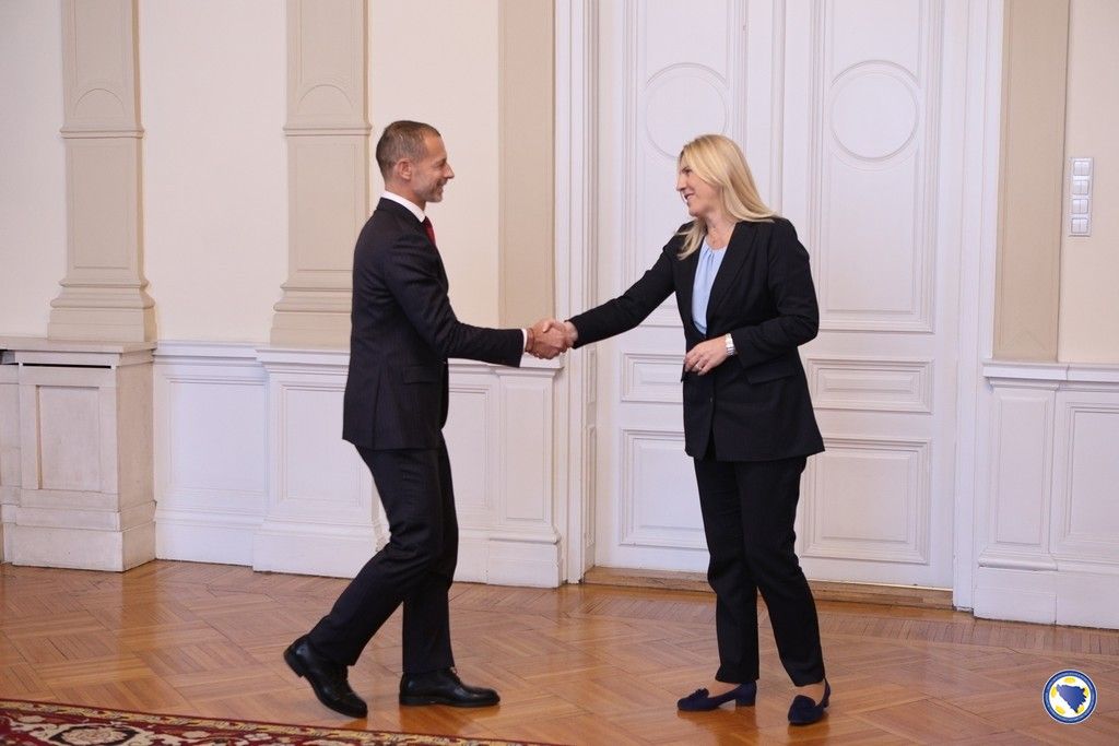 Predsjednik Saveza Vico Zeljković i predsjednik UEFA Aleksander Čeferin imali su prijem u Predsjedništvu Bosne i Hercegovine