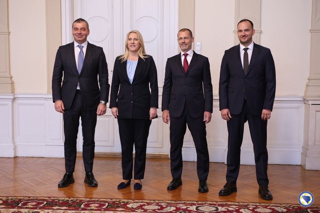 Predsjednik Saveza Vico Zeljković i predsjednik UEFA Aleksander Čeferin imali su prijem u Predsjedništvu Bosne i Hercegovine