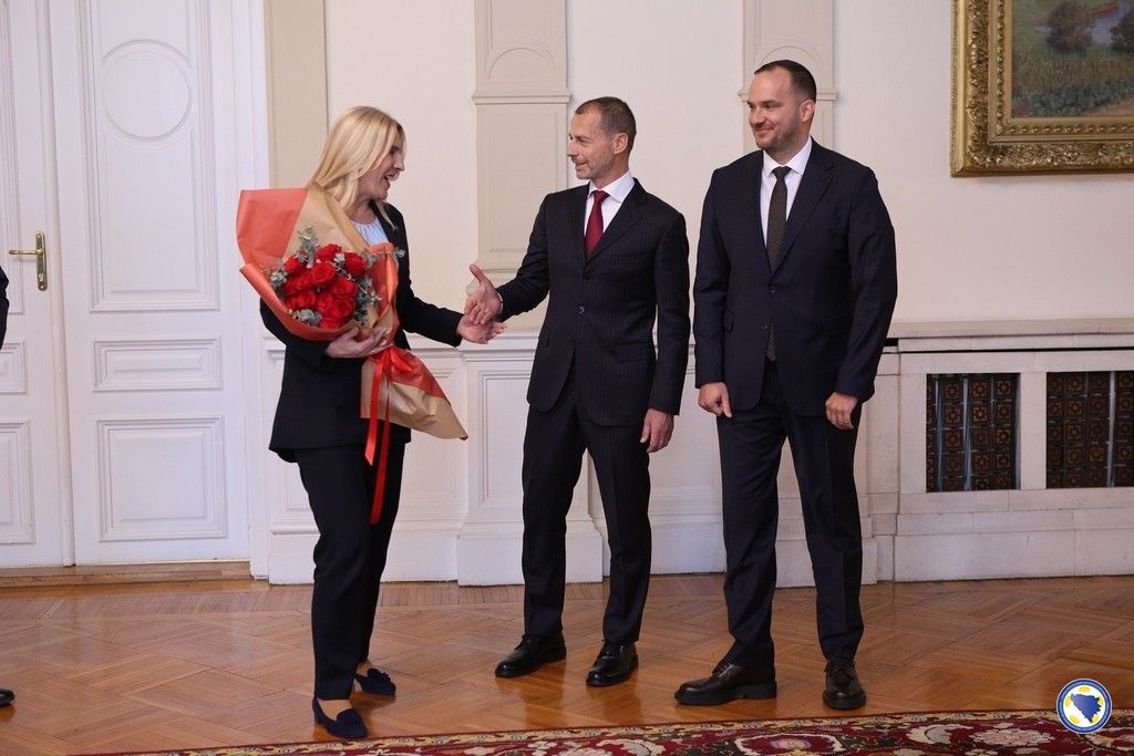 Predsjednik Saveza Vico Zeljković i predsjednik UEFA Aleksander Čeferin imali su prijem u Predsjedništvu Bosne i Hercegovine