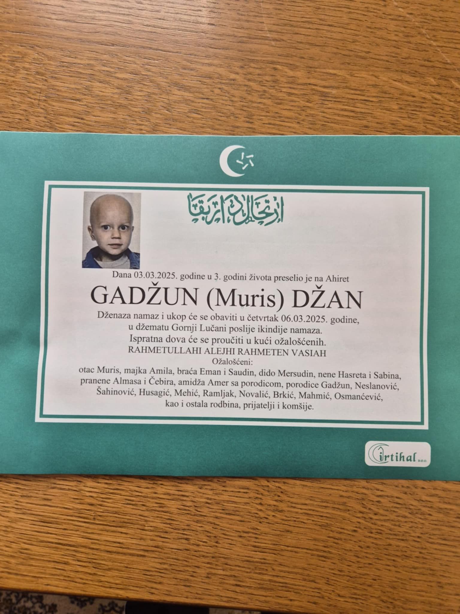Poznat termin dženaze malenom Džanu Gadžunu