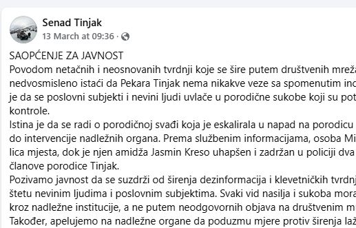 Senad reagovao na navode o incidentu: Pekara nema nikakve veze s porodičnim sukobom