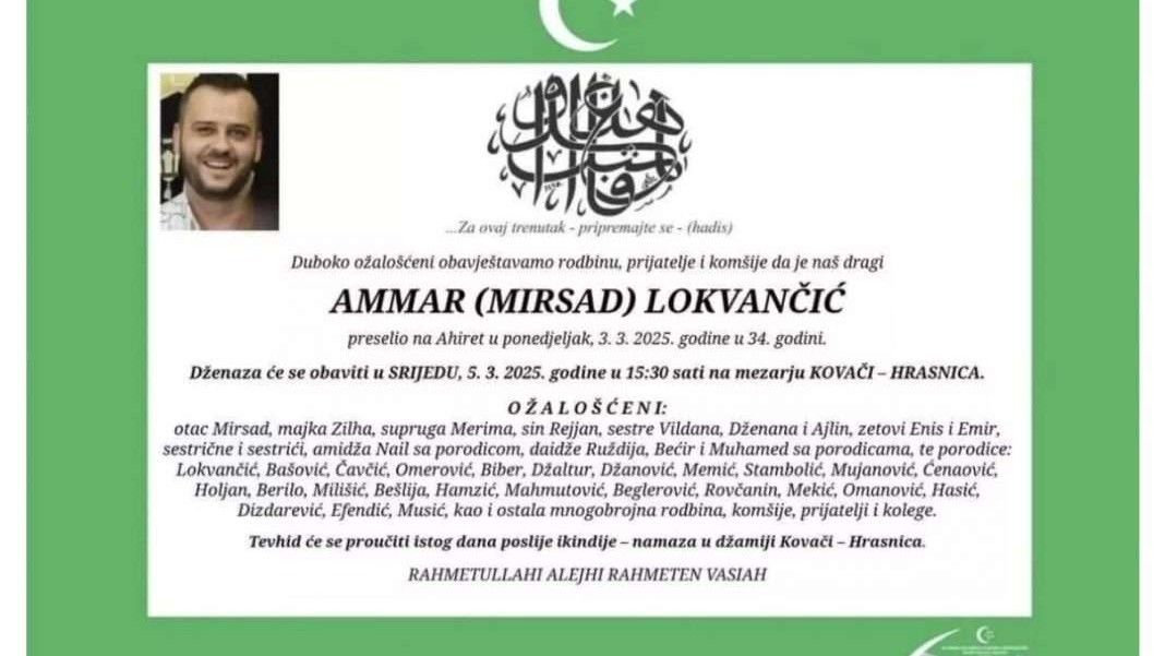 Tuga do neba: Preminuo Ammar Lokvančić u 34. godini