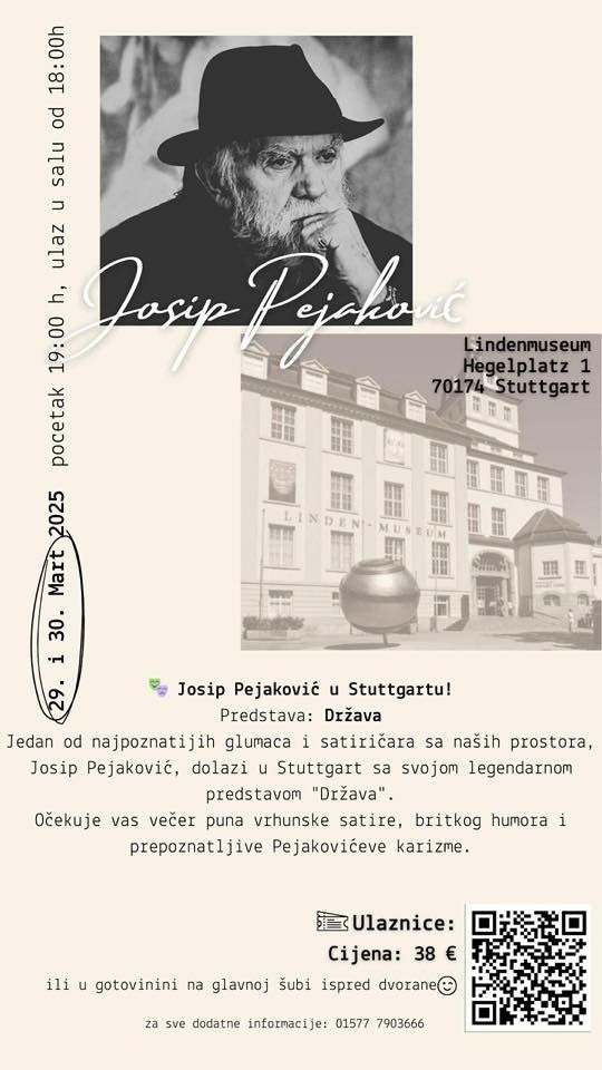 Ne propustite večer smijeha i emocija: Predstava 'Država' Josipa Pejakovića u Stuttgartu