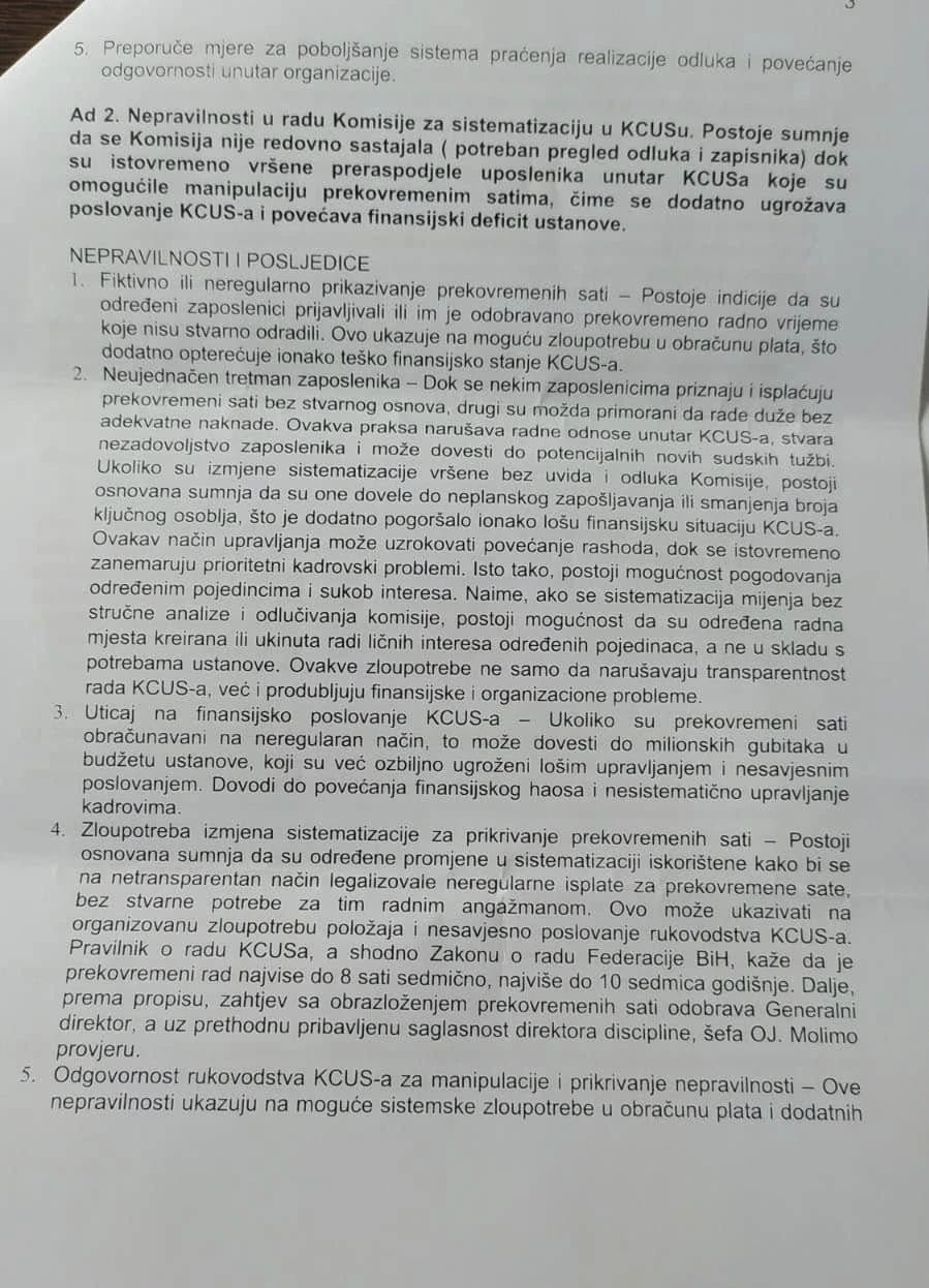 Uposlenici KCUS-a podnijeli prijavu: Traže da se i ispitaju i sankcionišu nezakonitosti u poslovanju