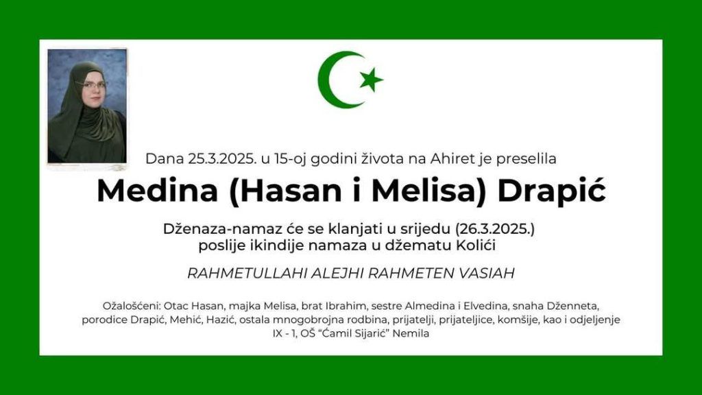 15-godišnja Medina u ramazanu preselila na bolji svijet: Hafiz Botić objavio emotivnu poruku