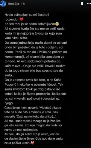 Oglasila se kćerka Saše Popovića: Borio se do samog kraja