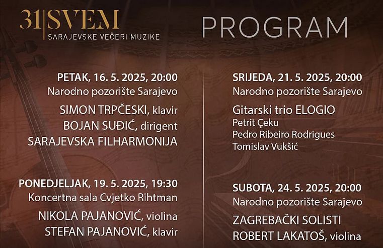 Sarajevske večeri muzike održat će se od 16. do 24. maja: Evo ko će sve nastupiti