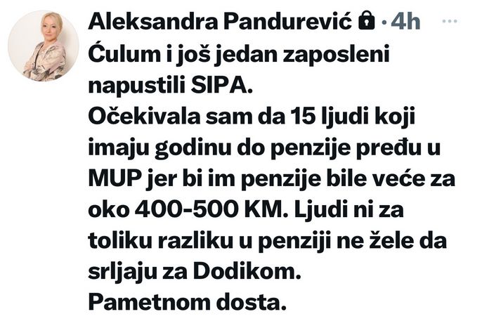 Pandurević: Ljudi ni za toliku razliku u penziji ne žele da srljaju za Dodikom, pametnom dosta