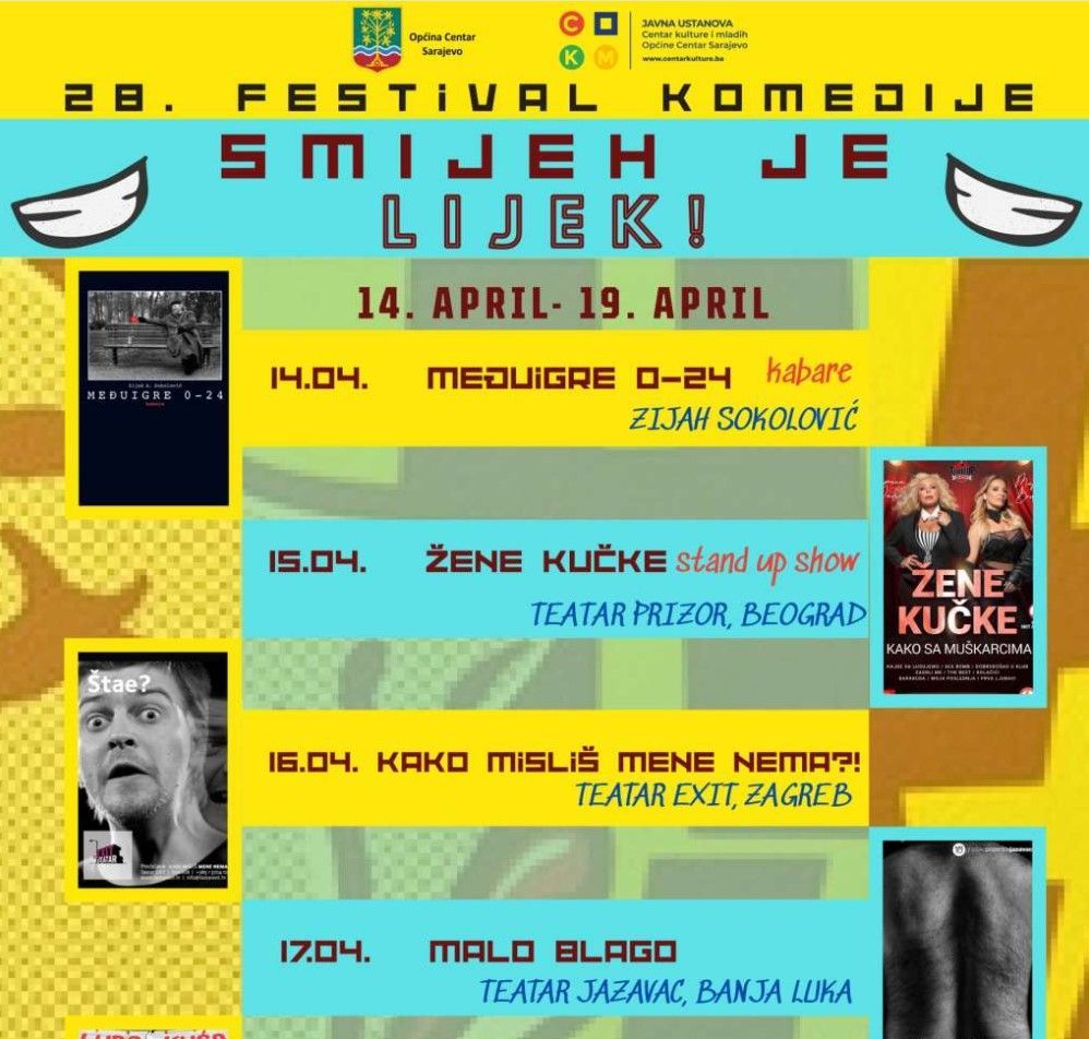 U aprilu u Sarajevu 28. Festival komedije 'Smijeh je lijek'