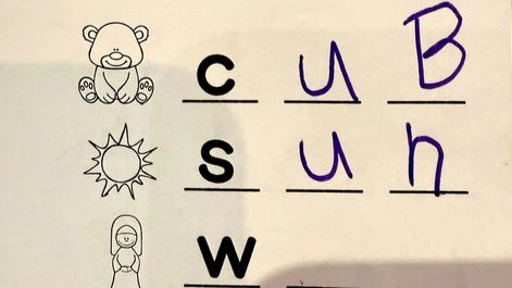 Dijete, koje je vrtićkog uzrasta, bilo je zatraženo od svojih učitelja da pogleda slike ucrtane linijama i napiše njihove odgovarajuće trozračne nazive