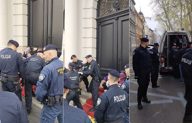 Vikali su: "Izrael i Hrvatska, dva ratna zločinca" i "Grlić Radman srami se, ruke su ti krvave"