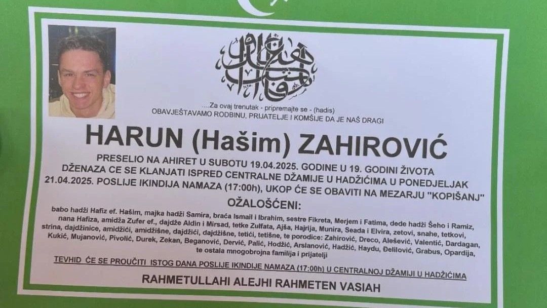 Poznato vrijeme dženaze Harunu Zahiroviću: Potresna poruka njegovog školskog druga slama srce