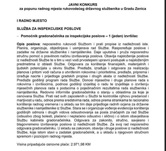 Agencija za državnu službu FBiH objavila je konkurse za pozicije u Gradskoj upravi Zenica i Općini Kakanj.