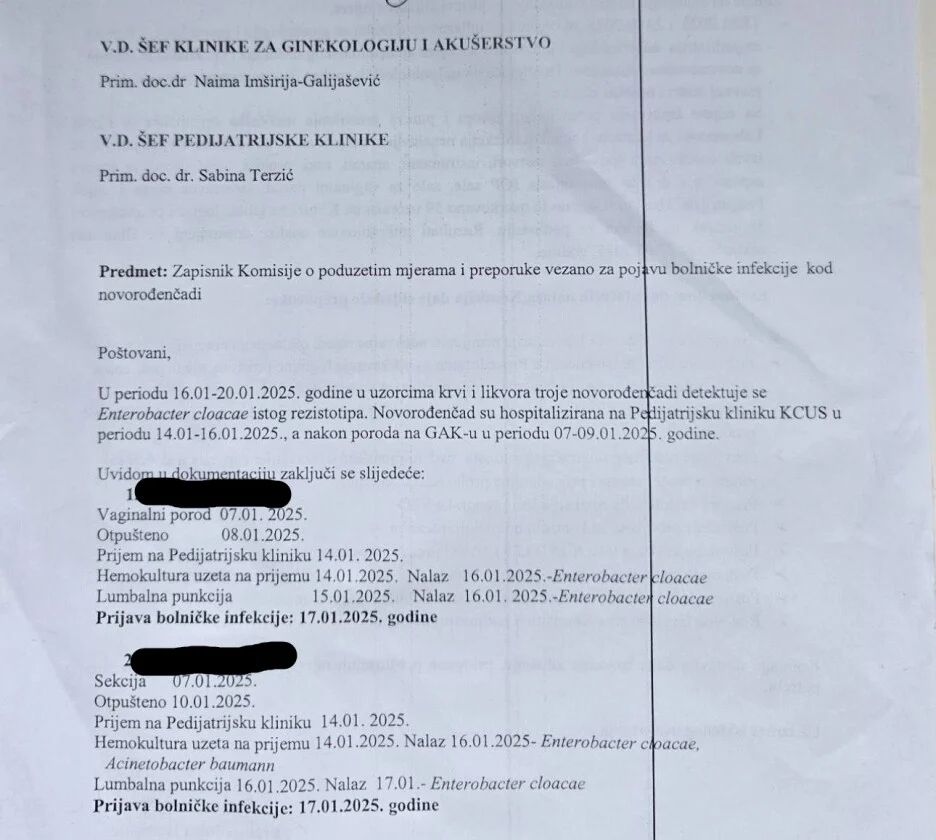 Kako navodi, infekcija je potvrđena samo za tri novorođenčeta, iako ih je po informacijama koje posjeduje bilo šest ili sedam.
