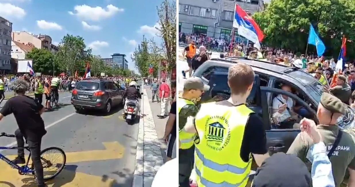 Prema prvim informacijama, nema povrijeđenih jer se automobil zaustavio ispred mase