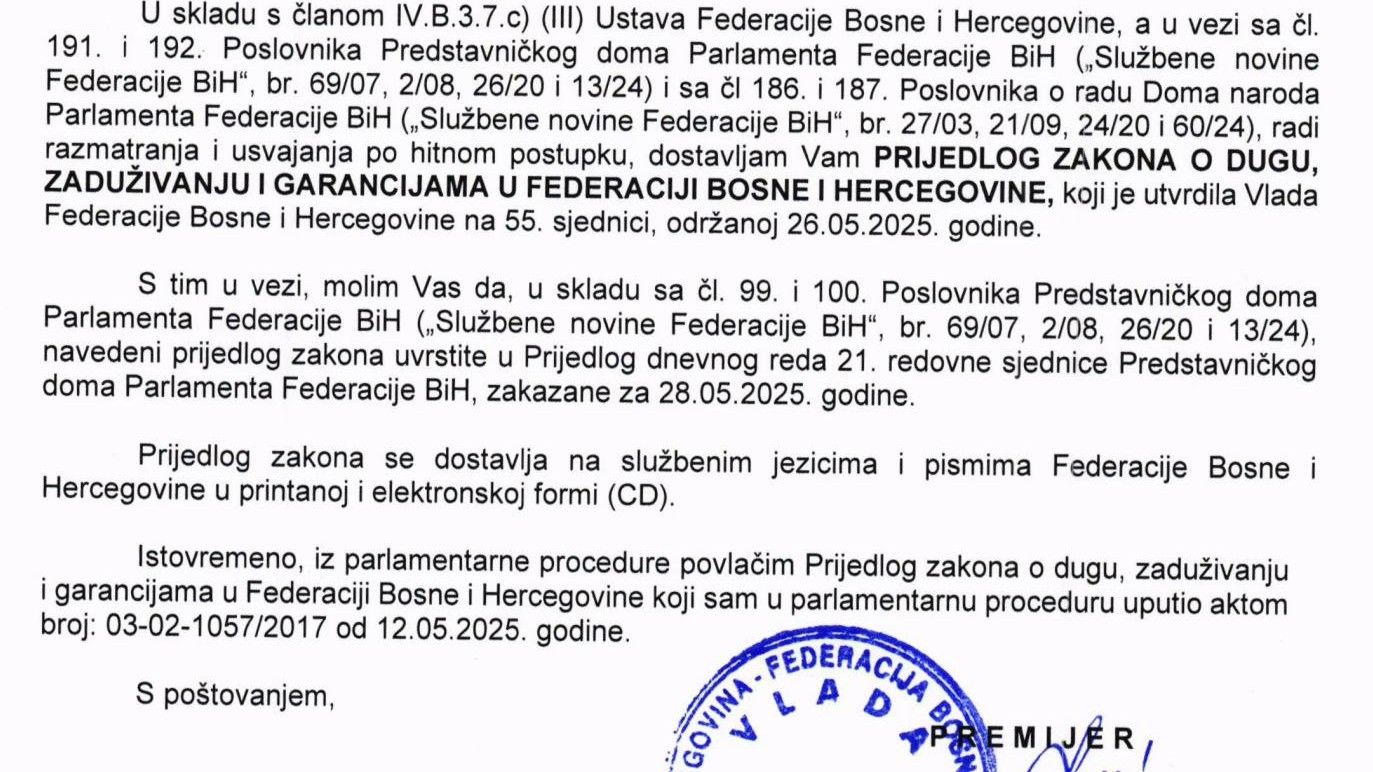 Čavalić o hitnom usvajanju Zakona o dugu FBiH: RS se nakon sličnih izmjena zadužio 300 miliona eura