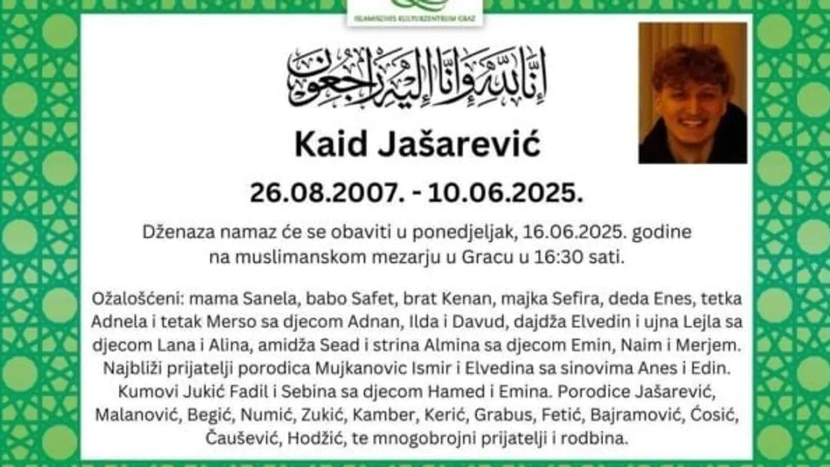 Sutra dženaza mladiću Kaidu Jašareviću koji je stradao u napadu u Grazu