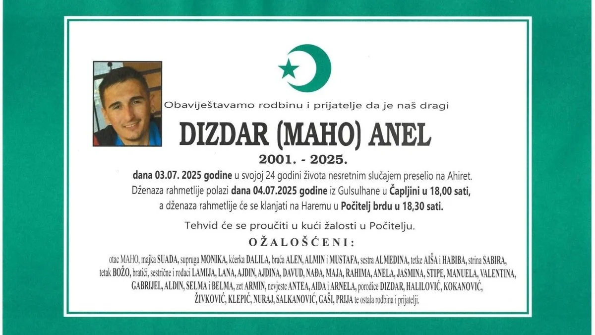 Poznat termin dženaze tragično stradalom Anelu Dizdaru (24)