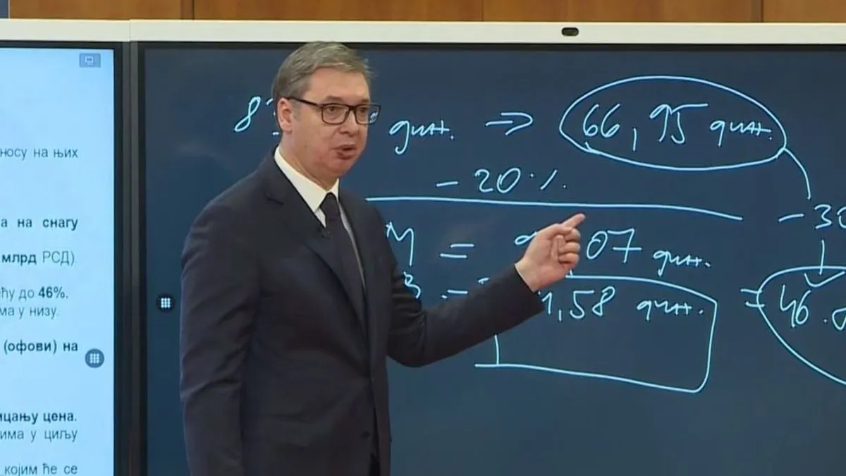 Vučić je na konferenciji za novinare pred kamerama pokazao korpe u kojima su bili različiti proizvodi čije bi cijene trebalo da budu niže.