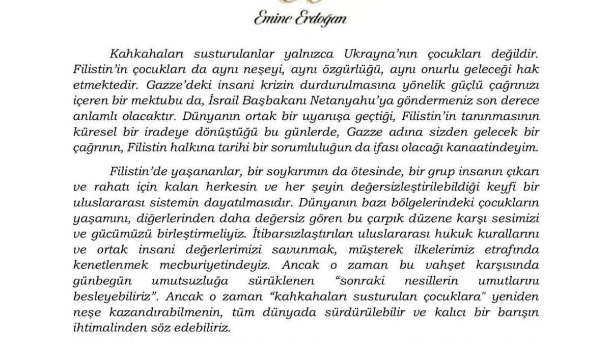 Emine Erdogan pozvala Melaniju Trump da piše Netanyahuu: Palestinska djeca zaslužuju radost
