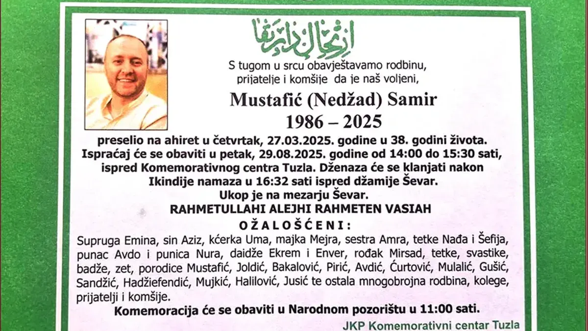 Tuzla tuguje: Danas komemoracija i dženaza tragično stradalom policajcu Samiru Mustafiću