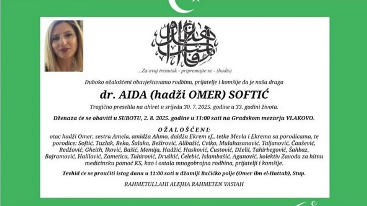 U tragičnoj nesreći koja se dogodila u srijedu kod Foče, život je izgubila 33-godišnja doktorica Aida Softić.