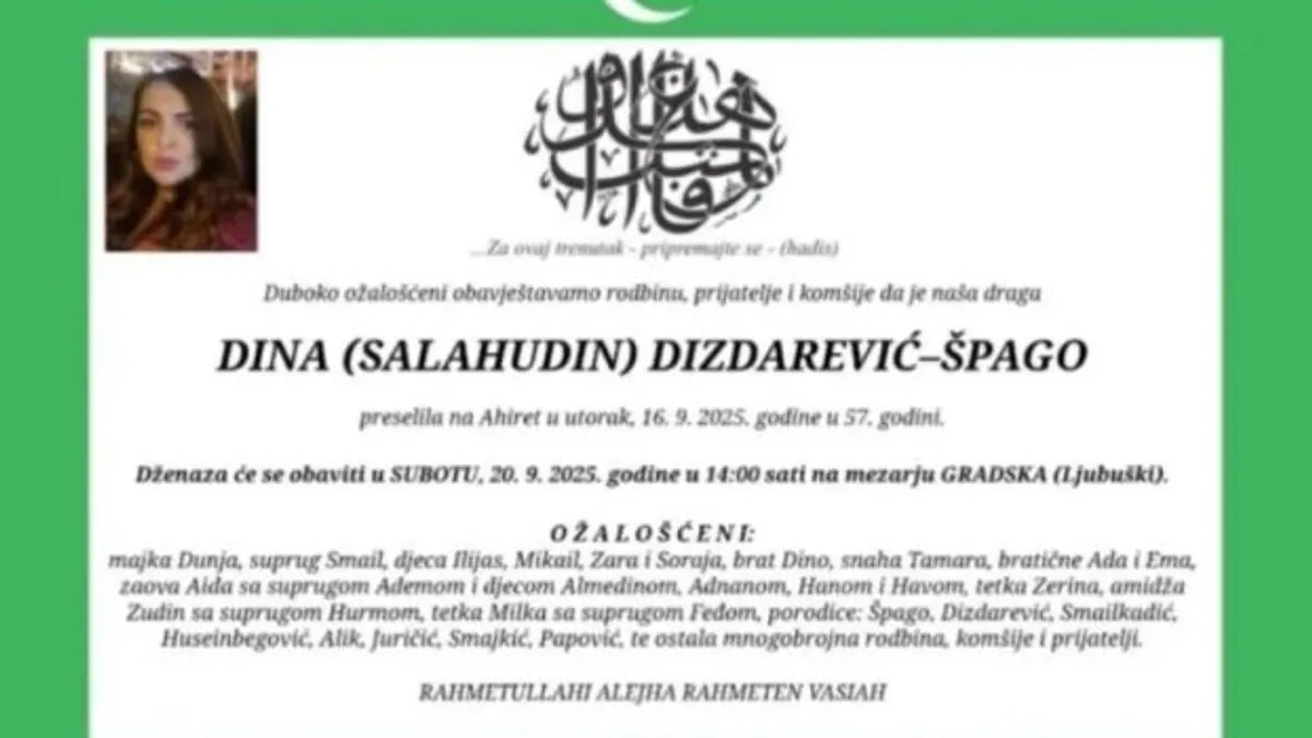 Tuga u Sarajevu: Preminula doktorica Dina Dizdarević-Špago