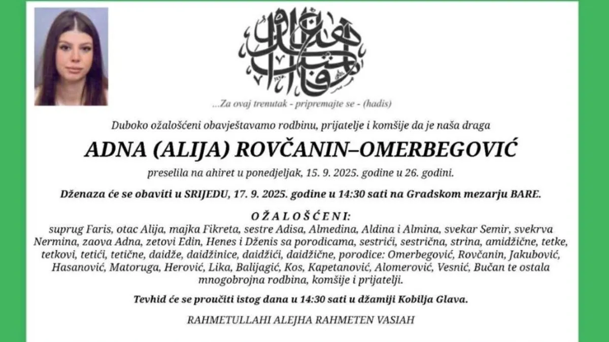 Na terasi još suncobran od subotnjeg veselja: Bolne riječi oproštaja od mlade Adne 