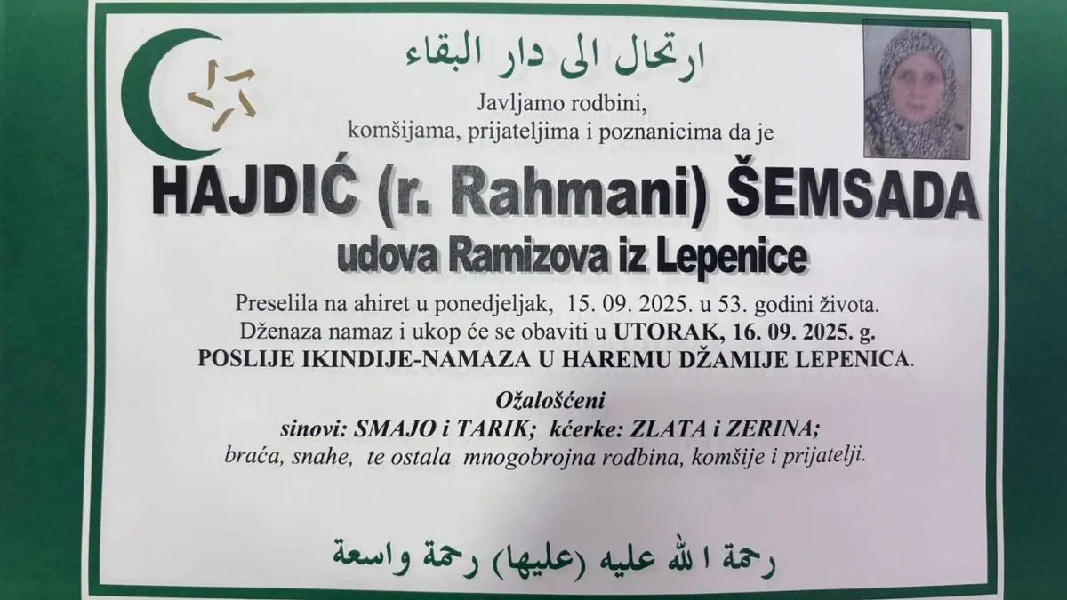 Srce majke Šemsade stalo je prerano: Njena djeca nas trebaju