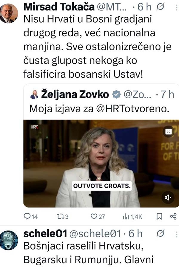 Zovko izazvala burne reakcije: Hrvatski Hrvati su od bosanskih Hrvata napravili građane trećeg reda