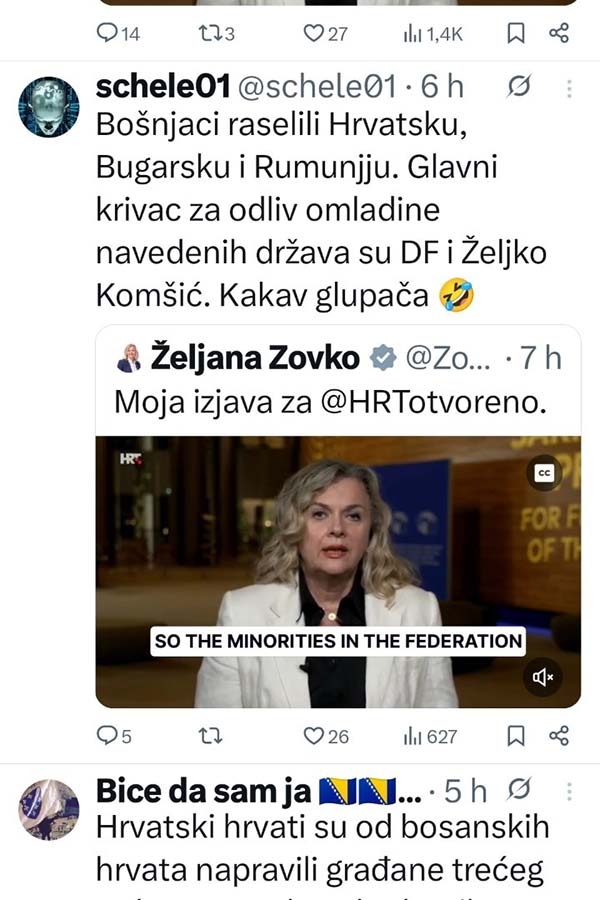 Zovko izazvala burne reakcije: Hrvatski Hrvati su od bosanskih Hrvata napravili građane trećeg reda