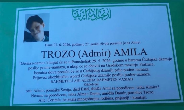 Zenica u suzama: Preminula 27-godišnja Amila Trozo