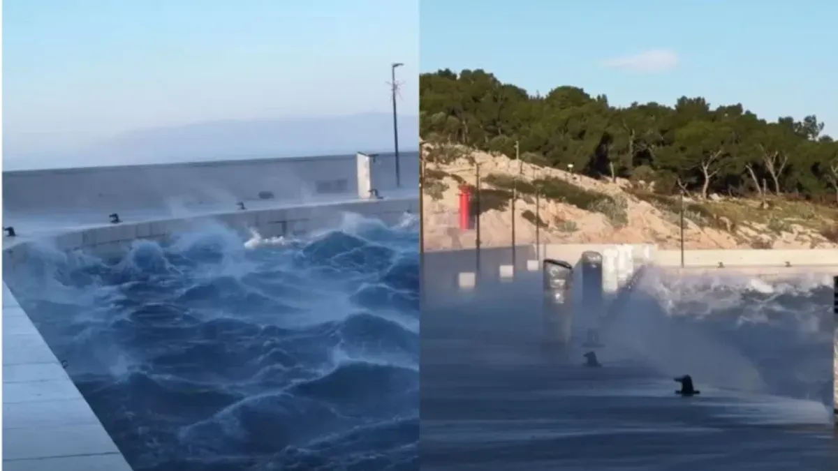 Orkanska bura u Makarskoj: Vjetar nosi sve pred sobom, more se uznemirilo