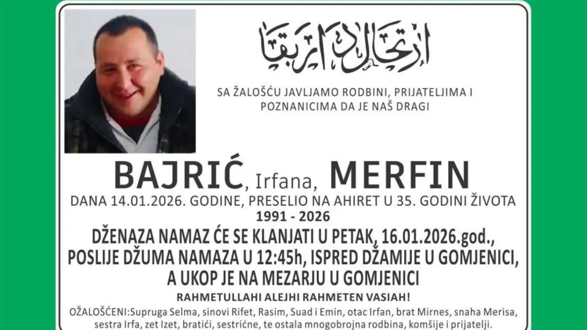 Tuga: Na ahiret preselio Bajrić Merfin, iza njega ostala supruga i četvero djece