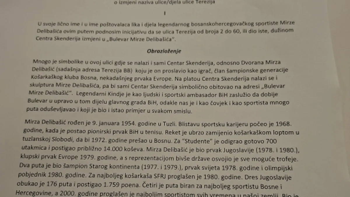 Bez saglasnosti da se ulica Terezija preimenuje u Bulevar Mirze Delibašića