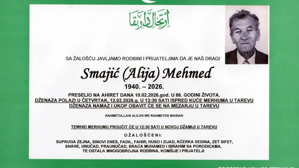 Srce puklo od tuge: Zejna otišla za svojim Mehmedom da ga ni na onom svijetu ne ostavi samog