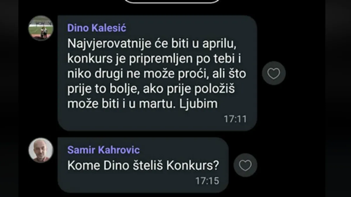 Viber prepiska uzburkala javnost! Kalesić: Konkurs je pripremljen po tebi i niko drugi ne može proći