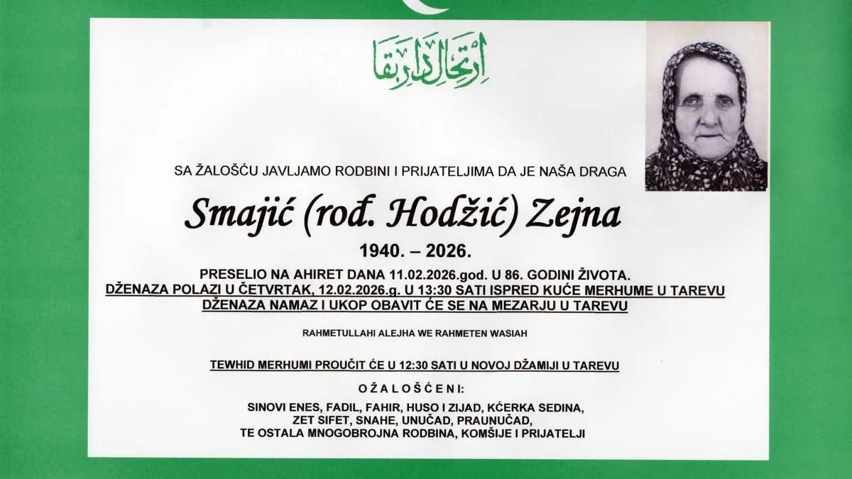Srce puklo od tuge: Zejna otišla za svojim Mehmedom da ga ni na onom svijetu ne ostavi samog
